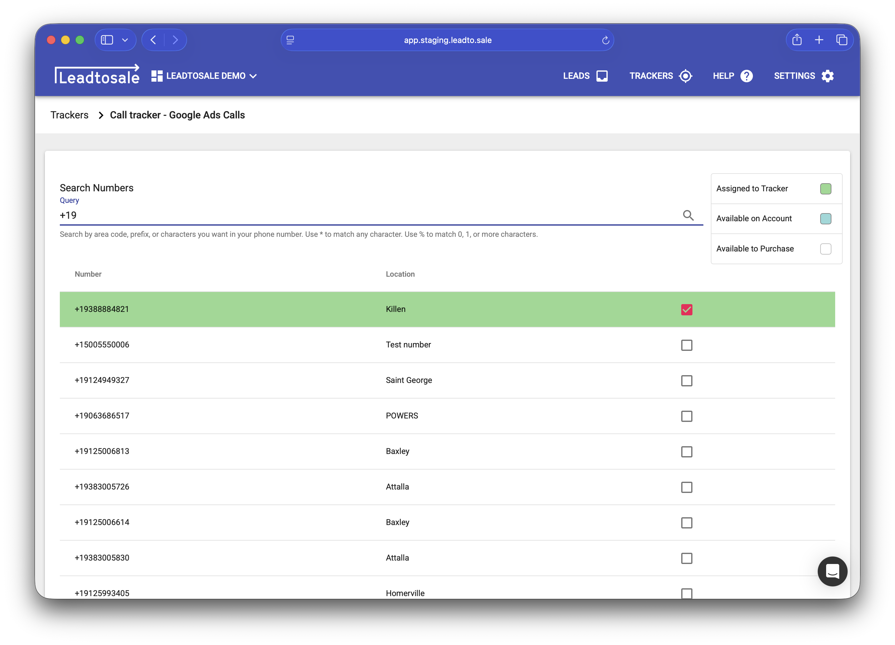 Searching for call tracking numbers.