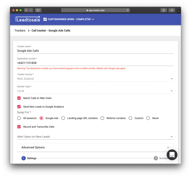 Call tracking with Leadtosale
