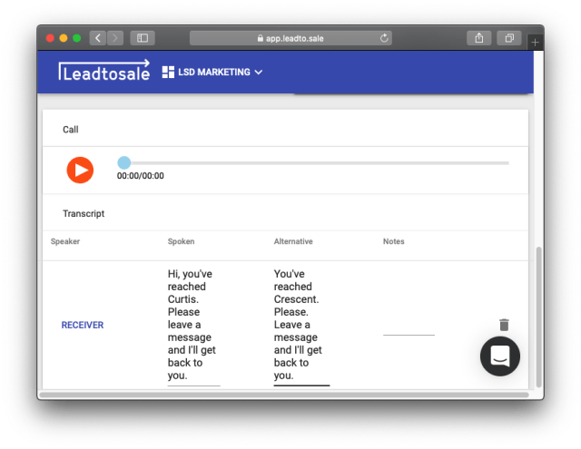 Phone call transcription with Leadtosale
