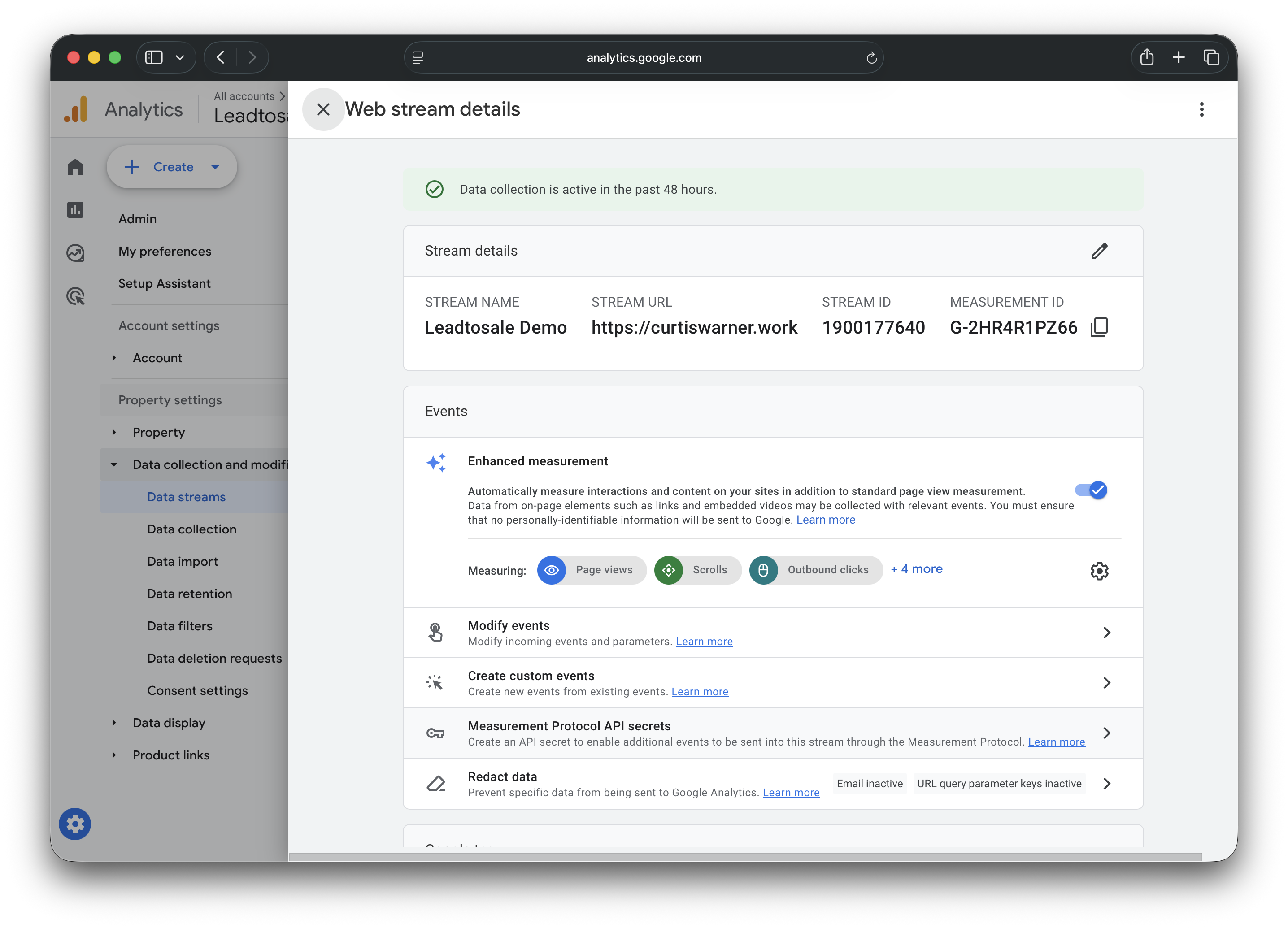 Step 2 in generating your Meausrement Protocol API Secret