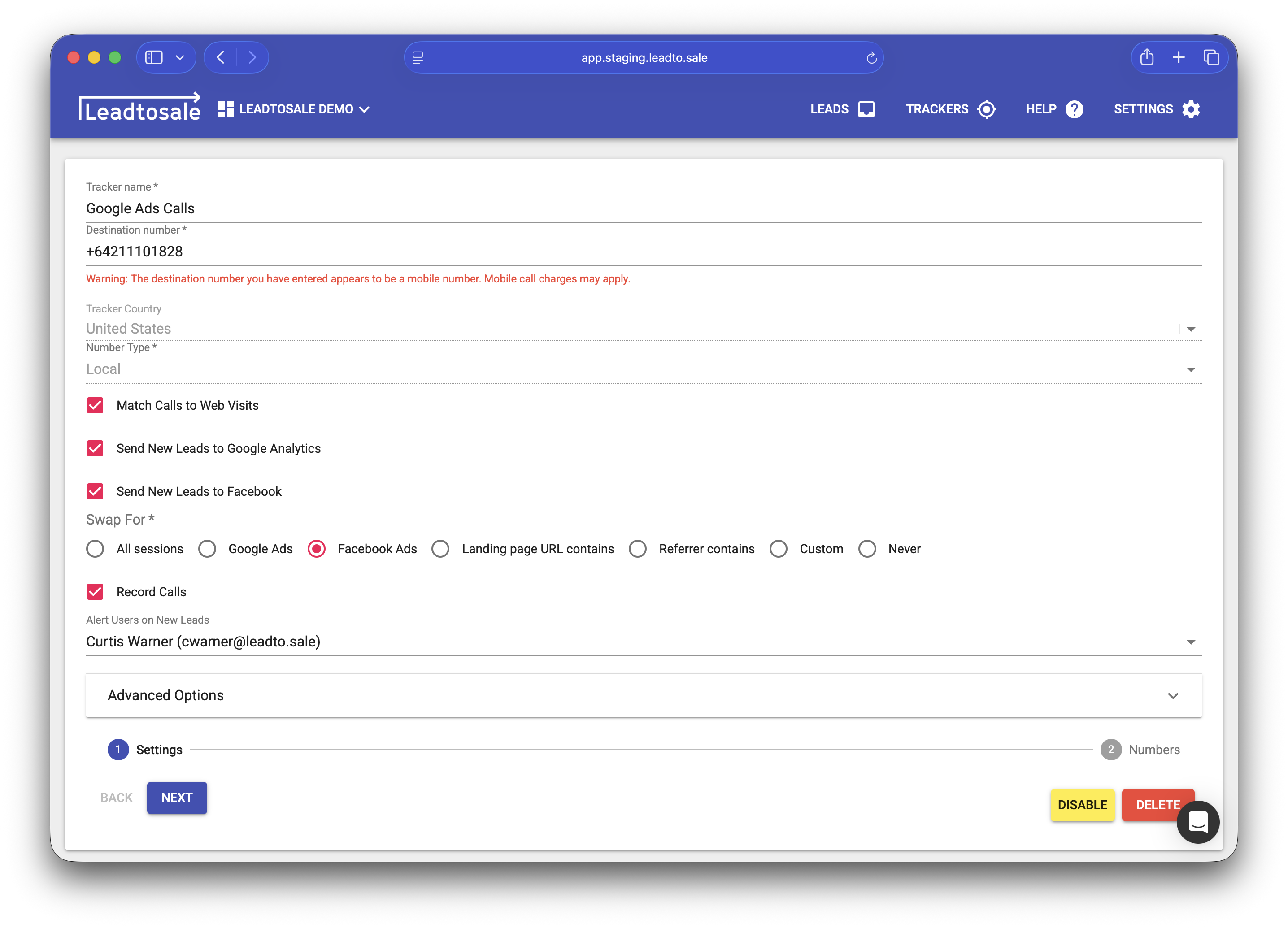 Send new leads to GA4 in your tracker settings